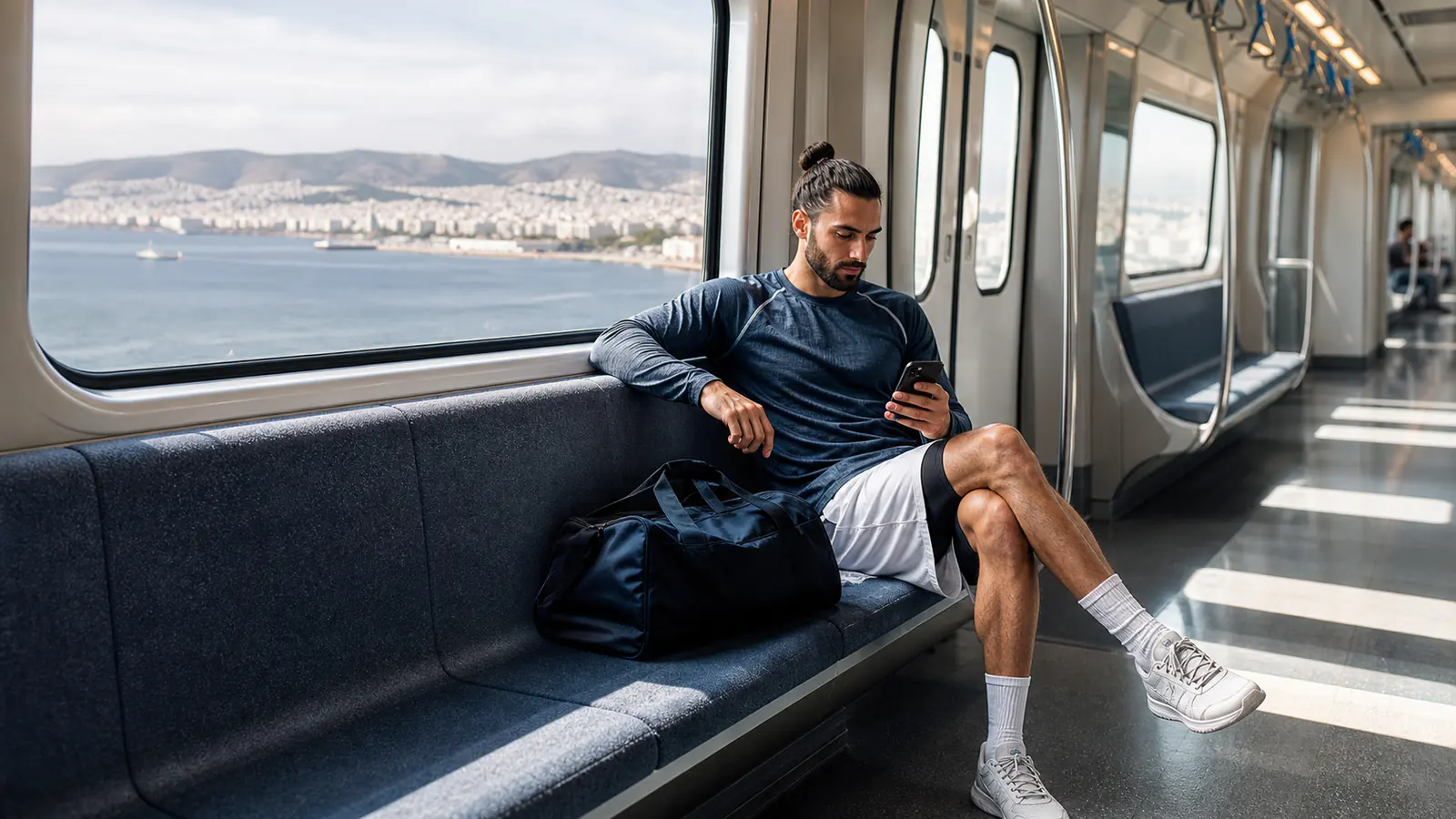 Έλληνας ποδηλάτης χρησιμοποιεί smartphone σε ταξίδι