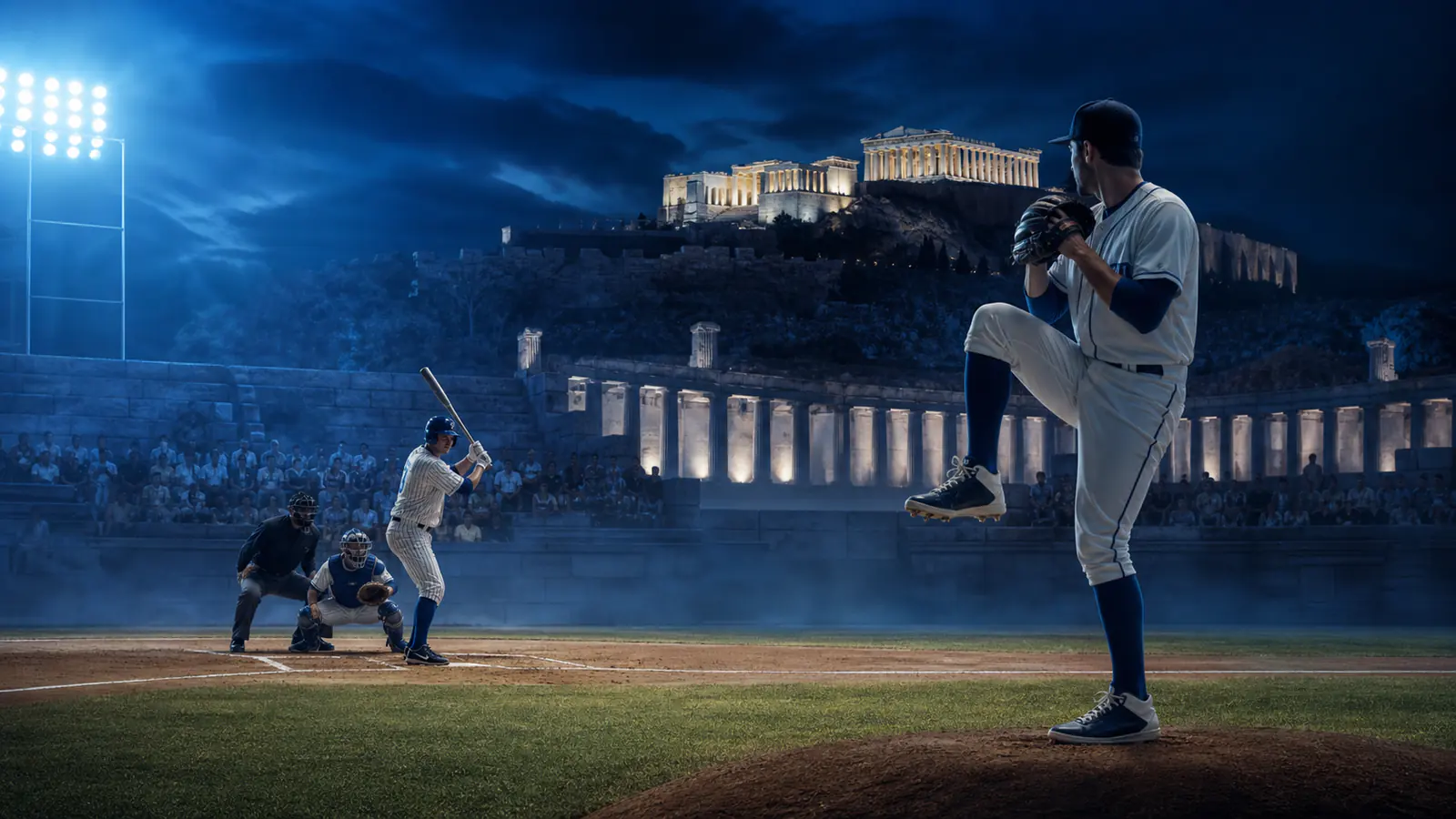 Jogadores adultos de basebol antes do lançamento num cenário desportivo BetLabel