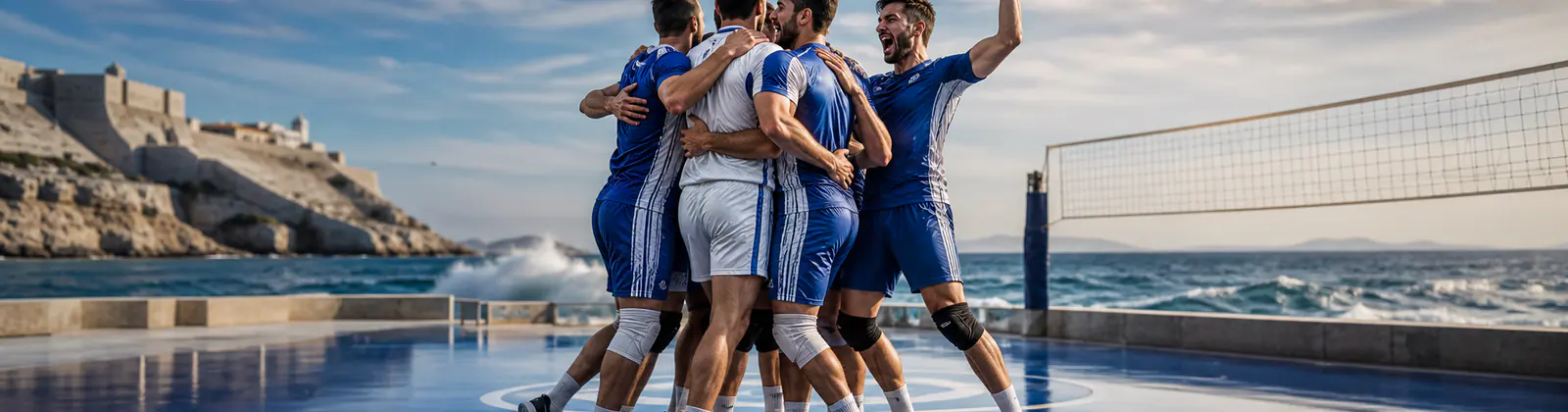 Παίκτες βόλεϊ στο κέντρο ελληνικού γηπέδου
